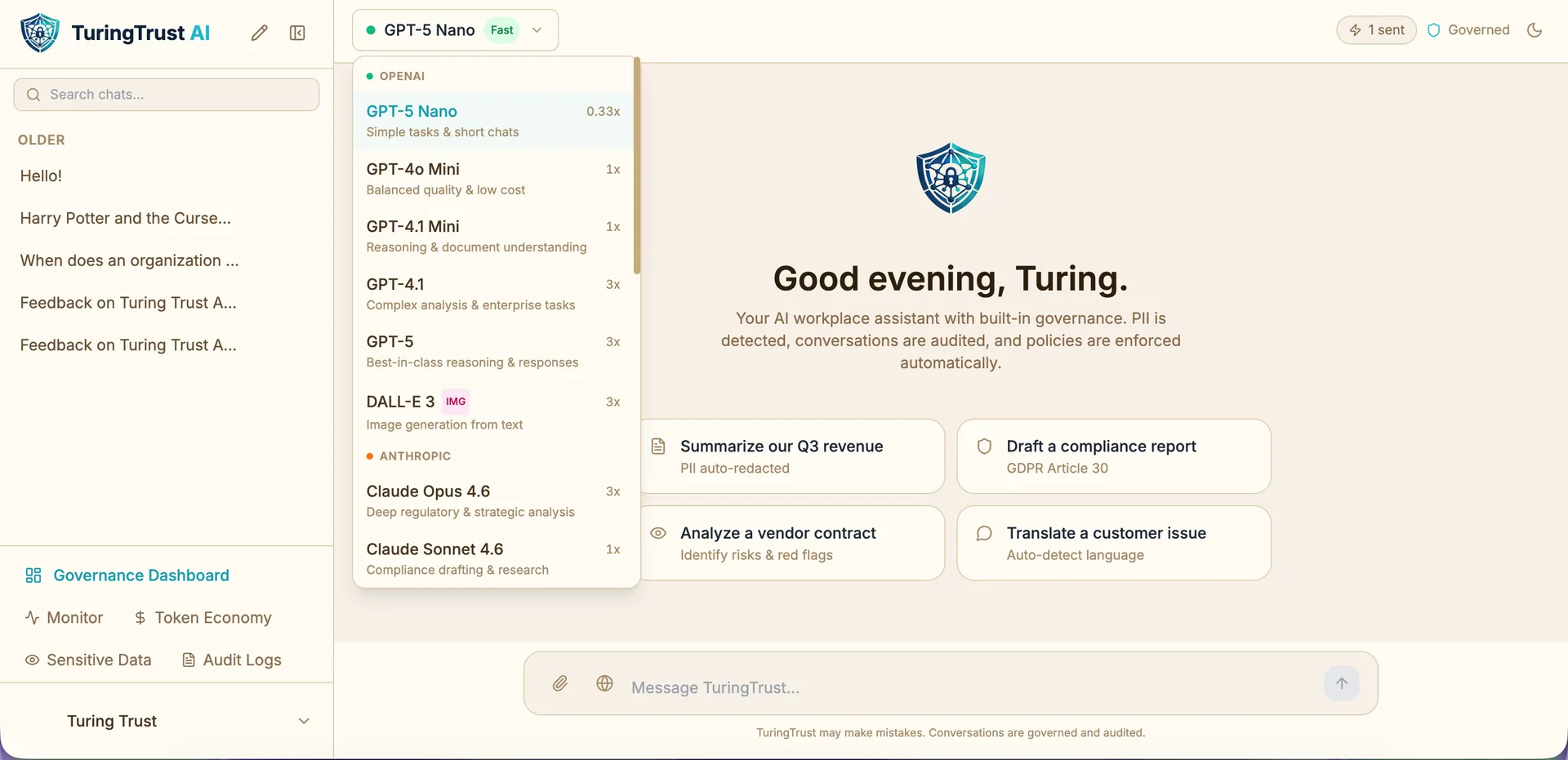 App screenshot: AI chat
