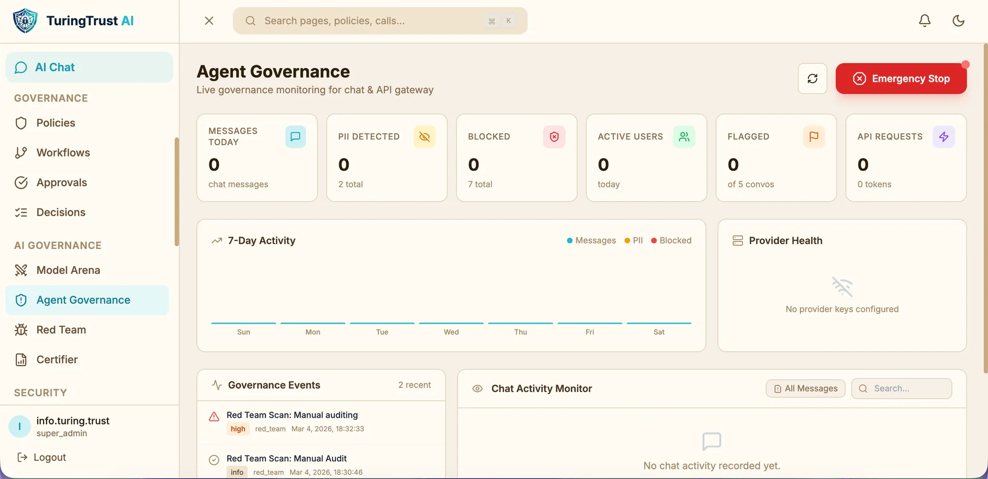 App screenshot: agent governance